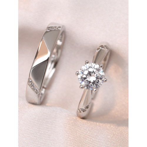 仿真鑽戒情侶結婚對戒活口可調節一克拉六爪戒指婚禮儀式用道具