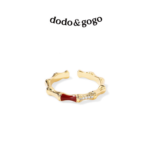 DODOGOGO竹節戒指小衆設計高級感2026新年紅色氣質開口戒輕奢指環