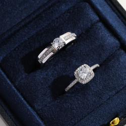 60分微鑲方糖鑽戒結婚對戒活口可調仿真鑽戒一對戒指婚禮儀式道具