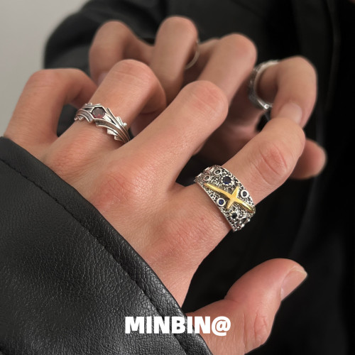 做舊款復古戒指男士小衆設計感個性嘻哈食指戒潮男開口可調節指環