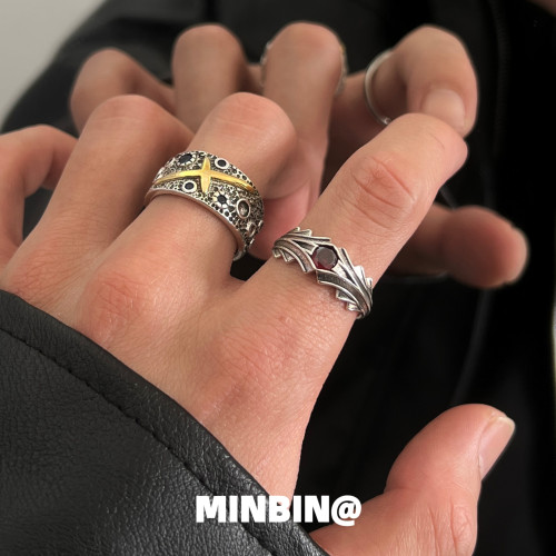 做舊款復古戒指男士小衆設計感個性嘻哈食指戒潮男開口可調節指環