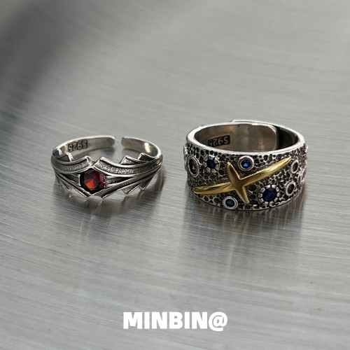 做舊款復古戒指男士小衆設計感個性嘻哈食指戒潮男開口可調節指環