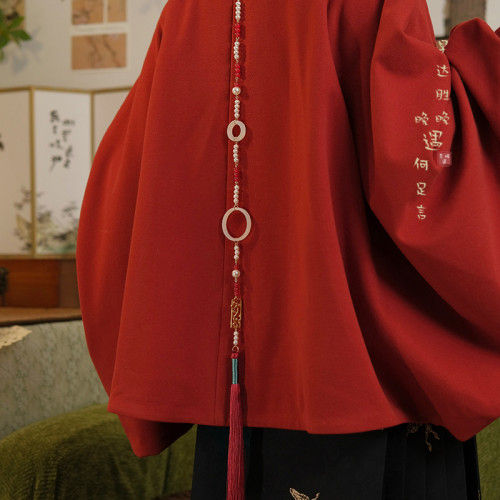 「硃痕賦韻」新中式紅色瓔珞明製長款背雲流蘇項鍊漢服馬面裙配飾