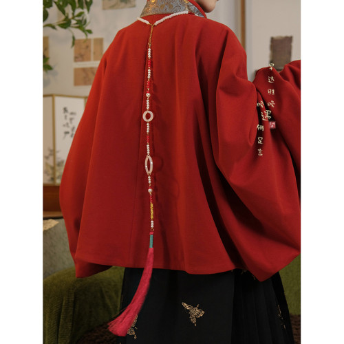 「硃痕賦韻」新中式紅色瓔珞明製長款背雲流蘇項鍊漢服馬面裙配飾