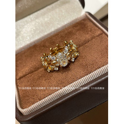 TiTi· Vintage中古金色鋯石花朵戒指女老錢風復古高級感指環配飾