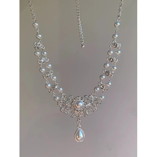 巴洛克珍珠鑲水鑽項鍊法式少女復古宮廷風氣質高級感鎖骨鍊輕奢