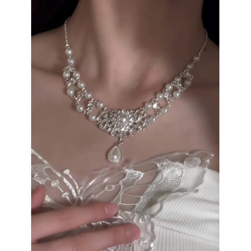 巴洛克珍珠鑲水鑽項鍊法式少女復古宮廷風氣質高級感鎖骨鍊輕奢