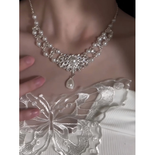 巴洛克珍珠鑲水鑽項鍊法式少女復古宮廷風氣質高級感鎖骨鍊輕奢