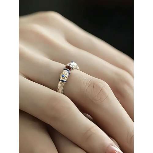 925銀法棍心經戒指女新中式小衆高級感琺瑯彩描金工藝開口食指戒