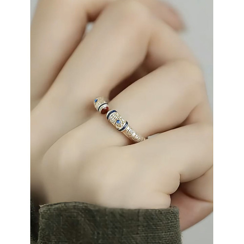 925銀法棍心經戒指女新中式小衆高級感琺瑯彩描金工藝開口食指戒