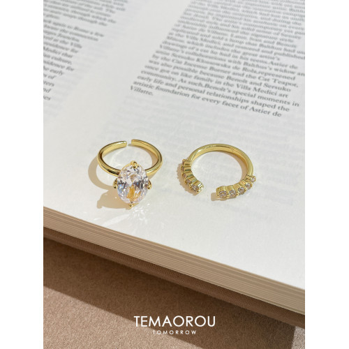 歐美ins風曡戴橢圓鴿子閃鑽戒指女排鑽開口食指戒輕奢高級感小衆