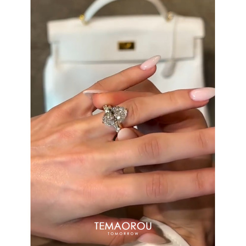 歐美ins風曡戴橢圓鴿子閃鑽戒指女排鑽開口食指戒輕奢高級感小衆