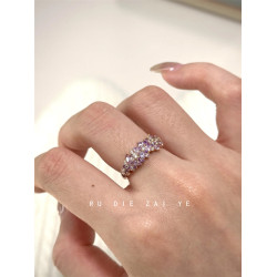 如蝶在野 薰衣草~溫柔心機紫色鋯石滿鑽戒指輕奢千金高級感開口戒