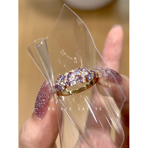 如蝶在野 薰衣草~溫柔心機紫色鋯石滿鑽戒指輕奢千金高級感開口戒
