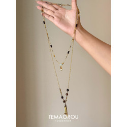 vintager美拉德復古虎眼石天然石串珠曡戴長款項鍊女款毛衣鏈掛飾