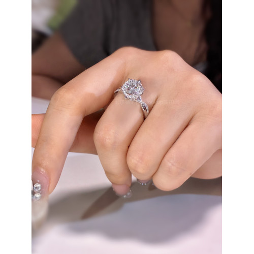 18K鍍金復古輕奢高碳鑽戒指一克拉王室莊園情侶婚禮對戒求婚鑽戒