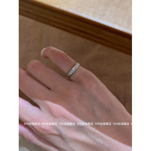 TiTi-法式菱格紋素圈戒指尾戒小衆高級感精緻時尚氣質曡戴指環