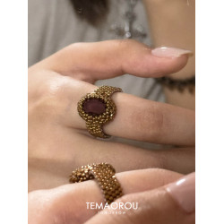 手作！編織串珠紅寶石戒指設計感輕奢不撞款手飾春夏新款指環食指