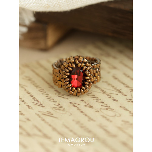 手作！編織串珠紅寶石戒指設計感輕奢不撞款手飾春夏新款指環食指