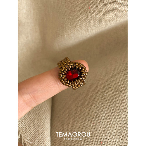 手作！編織串珠紅寶石戒指設計感輕奢不撞款手飾春夏新款指環食指