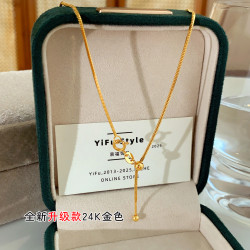 18k金色毛衣鏈素鏈可穿吊墜鈦鋼鏈子蛇骨鏈萬能鏈銀色項鍊不掉色