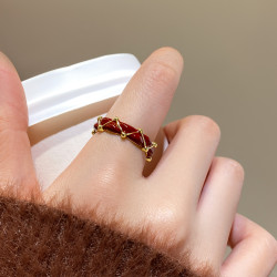 復古紅色開口食指戒指女士本命年輕奢高級感2026爆款新年指環配飾