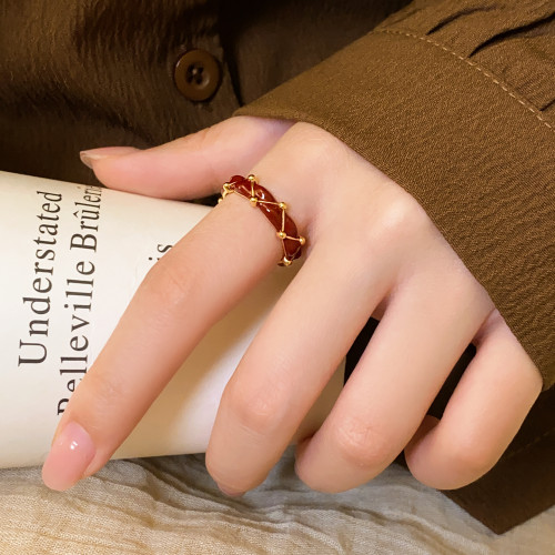 復古紅色開口食指戒指女士本命年輕奢高級感2026爆款新年指環配飾