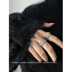 愛心寬版簡約珍珠六芒星個性開口可調節食指戒指女高級感設計戒指