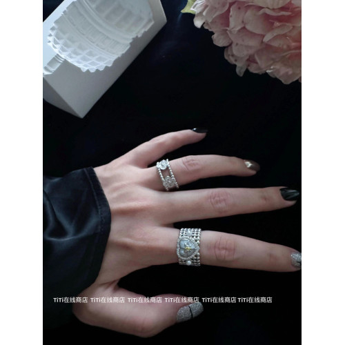 愛心寬版簡約珍珠六芒星個性開口可調節食指戒指女高級感設計戒指