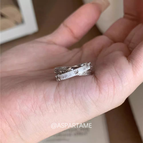 阿斯巴甜 水星記小雙環~中古vintage拉絲星芒戒指輕奢高級感指環