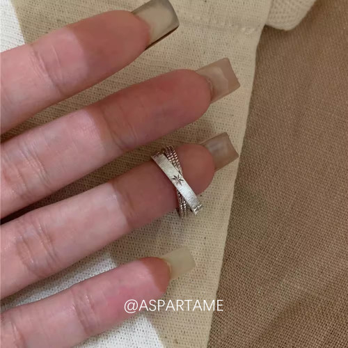 阿斯巴甜 水星記小雙環~中古vintage拉絲星芒戒指輕奢高級感指環