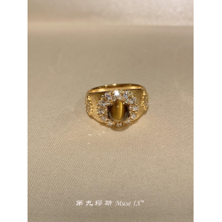 【第九繆斯】顯貴！中古金色虎眼石閃鑽戒指老錢風輕奢高級感指環
