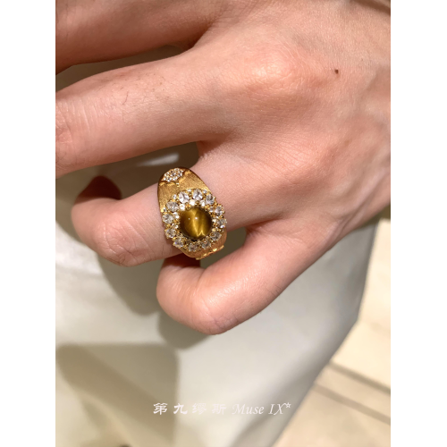 【第九繆斯】顯貴！中古金色虎眼石閃鑽戒指老錢風輕奢高級感指環