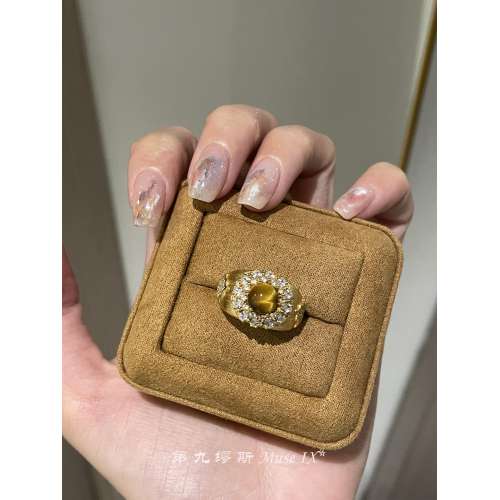 【第九繆斯】顯貴！中古金色虎眼石閃鑽戒指老錢風輕奢高級感指環