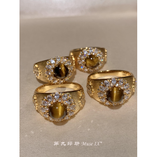 【第九繆斯】顯貴！中古金色虎眼石閃鑽戒指老錢風輕奢高級感指環