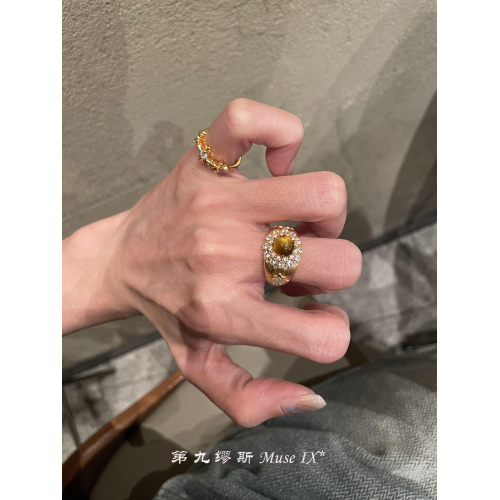 【第九繆斯】顯貴！中古金色虎眼石閃鑽戒指老錢風輕奢高級感指環