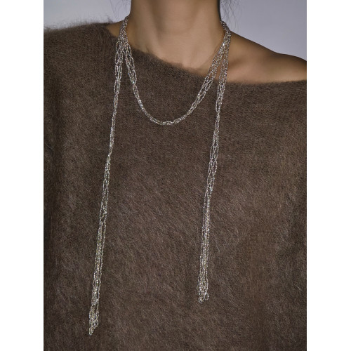 純手工銀色金屬絲巾毛衣項鍊女款2025新款素鏈秋冬配飾長款毛衣鏈