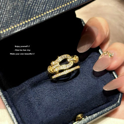 【喬老板Joy】馬年馬蹄釦戒指爆閃滿鑽開口金銀色輕奢高級指環