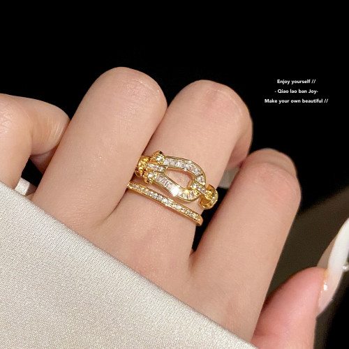 【喬老板Joy】馬年馬蹄釦戒指爆閃滿鑽開口金銀色輕奢高級指環