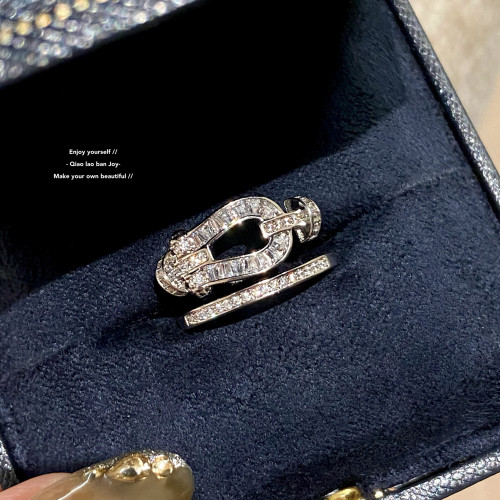 【喬老板Joy】馬年馬蹄釦戒指爆閃滿鑽開口金銀色輕奢高級指環