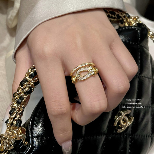 【喬老板Joy】馬年馬蹄釦戒指爆閃滿鑽開口金銀色輕奢高級指環