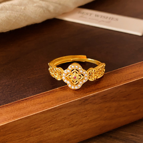 古裡雅沙金珍珠四葉草戒指女2026新款爆款閨蜜食指戒巨好看的指環