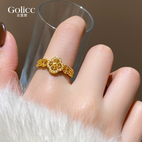 古裡雅沙金珍珠四葉草戒指女2026新款爆款閨蜜食指戒巨好看的指環