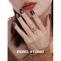 rebel studio鳶尾花鑰匙戒指女復古氣質小衆設計感金色做舊食指戒