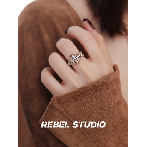 rebel studio鳶尾花鑰匙戒指女復古氣質小衆設計感金色做舊食指戒