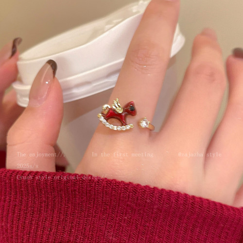 馬年有福~本命年紅色小馬戒指女生小衆設計新年輕奢高級感食指戒