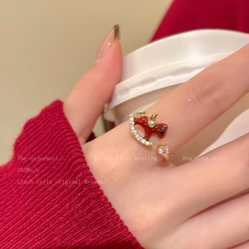 馬年有福~本命年紅色小馬戒指女生小衆設計新年輕奢高級感食指戒