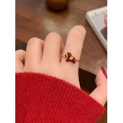 紅色生肖小馬開口新年戒指女馬年本命年指環小衆設計百搭食指戒