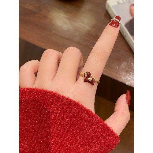 紅色生肖小馬開口新年戒指女馬年本命年指環小衆設計百搭食指戒 紅色生肖小馬開口新年戒指女馬年本命年指環小衆設計百搭食指戒