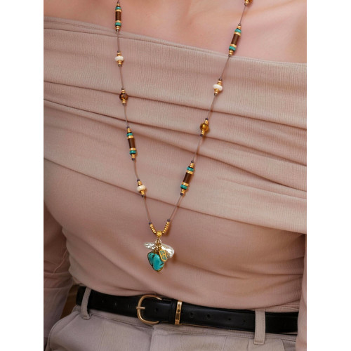 民族風復古天然綠松石項鍊女款2026新款淡水巴洛克珍珠長款毛衣鏈